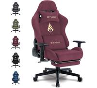 Chaise de jeu Symino, chaise de bureau respirante en tissu de haute qualité, douce comme du pelage, chaise ergonomique PC, chaise de bureau réglable et pivotante avec repose-pieds, rouge.