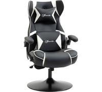 Chaise de jeu Vinsetto avec fonction bascule, chaise de bureau réglable en hauteur, chaise d'ordinateur ergonomique avec haut-parleur, soutien lombaire et cervical pour salle de jeux similicuir blanc+