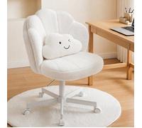 Chaise de maquillage - COMHOMA - Chaise Pétale de Bureau - Dossier double couche - Coussin lombaire nuage - Tissu Teddy blanc