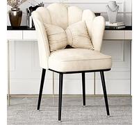 Chaise de Maquillage Fauteuil de coiffeuse en velours vert avec pieds noirs, large assise, style milieu du siècle, pour cuisine, salon, rembourrage, joli maquillage, 56 x 63 x 78 cm (blanc 56 x 63 x 7