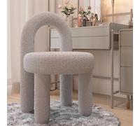 Chaise de maquillage moderne avec dossier, rembourrage en métal et laine d'agneau, tabouret élégant pour salon de beauté, 40 x 44 x 74 cm (blanc)