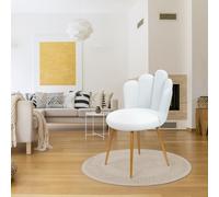 Chaise de maquillage moderne du milieu du siècle en forme de pétale avec pieds en métal doré et siège de salle à manger rembourré en flanelle pour chambre à coucher et utilisation cosmétique