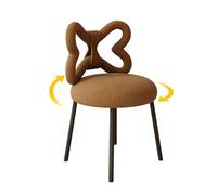 Chaise de maquillage nordique en velours avec dossier pour chambre à coucher et salle à manger - Motif papillon élégant, couleur marron, pieds noirs - Siège parfait pour coiffeuse