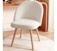 Chaise de maquillage pivotante rembourrée confortable sans accoudoirs avec dossier élégant blanc cassé pour chambre à coucher et salle de beauté, pieds en bois durable, tissu en coton et lin