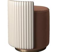 Chaise de maquillage ronde pour filles et femmes - Tabouret de coiffeuse pour chambre à coucher - Tissu technique orange et siège en polyuréthane blanc cassé - Chaise de salle de maquillage en bois