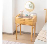 Chaise de Maquillage Vintage en Bois Massif avec Miroir, Coiffeuse à 2 tiroirs et Tabouret, Ensemble de Coiffeuse de Chambre élégant pour Femmes, Station de Maquillage élégante
