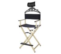 Chaise de maquilleuse pliante extra haute, tabouret de réalisateur portable avec appui-tête, capacité de charge de 136 kg, idéale pour le camping, le studio, le salon et la coiffeuse - Finit