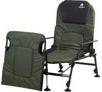 Chaise de pêche CampFeuer 2en1, vert sapin/noir, chaise longue de pêche réglable en hauteur avec repose-pieds amovible