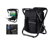 Chaise de pêche pliante touristique 3V1 avec sac à dos de refroidissement thermique noir