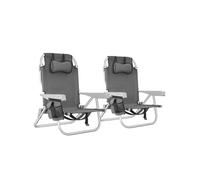 Chaise de plage - TECTAKE - Lot de 2 fauteuils de plage CORAL pliable, dossier et appui-tête réglables, fonction sac à dos - Gris