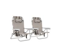 Chaise de plage - TECTAKE - Lot de 2 fauteuils de plage CORAL pliable, dossier et appui-tête réglables, fonction sac à dos - Beige
