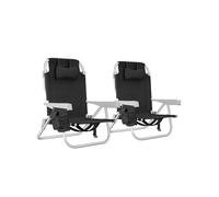 Chaise de plage - TECTAKE - Lot de 2 fauteuils de plage CORAL pliable, dossier et appui-tête réglables, fonction sac à dos - Noir