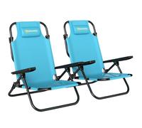 Chaise de plage - Outsunny - lot de 2, pliable à 5 positions, avec appui-tête et accoudoirs - polyester - 63x75x80cm - bleu clair