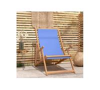Chaise de plage pliable Bois de teck solide Bleu