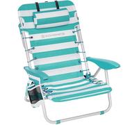 Chaise de plage portable, appui-tête, dossier réglable, porte-gobelet, poche, charge 150 kg, Rayures vertes et blanches GCB62JW