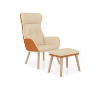 Chaise de relaxation avec repose-pied Crème Similicuir et tissu