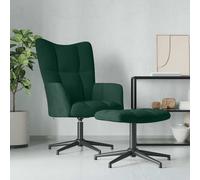 vidaXL Chaise de relaxation avec tabouret Vert foncé Velours