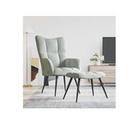 Chaise de relaxation avec tabouret Gris clair Velours