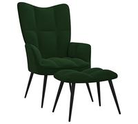 Chaise de relaxation avec tabouret Vert foncé Velours