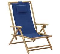 Vidaxl Chaise De Relaxation Inclinable Bleu Marine Bambou Et Tissu