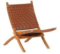 vidaXL Chaise de relaxation pliante Cuir véritable Bandes Marron Salle de séjour