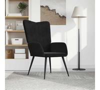Chaise de Relaxation Velours Noir, Fauteuil de Bureau et Salon avec Accoudoirs, Confortable Chaise de Lecture et Repos, Assise Ergonomique en Mousse, Cadre Acier Durable, Dimensions 61x70x96.5 cm
