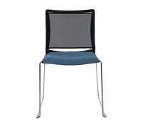 Chaise de réunion et visiteur Giulia assise tissu Bleu chiné - dossier en maille Noir - piètement fil chromé métal