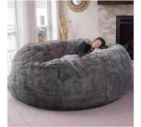 Chaise De Sac De Haricot en Fourrure Géante pour Meubles De Salon Adulte Grand Rond Doux Moelleux Fausse Fourrure Beanbag Lazy Canapé Housse De Lit, Grey, 7ft