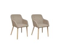 Chaise de salle à manger 2 pcs avec cadre en chêne Tissu Beige