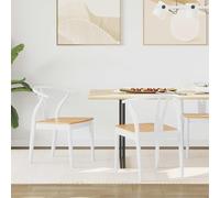 Chaise de salle à manger 2 pièces Bois d'hévéa massif Blanc et Naturel | Design vintage, finition laquée, siège rembourré, grain de bois naturel, salle à manger et bureau à domicile