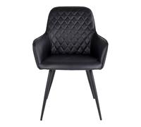 Chaise de salle à manger à accoudoirs en cuir synthétique noir avec pieds noirs House Nordic