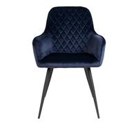 Chaise de salle à manger à accoudoirs en velours bleu avec pieds noirs House Nordic