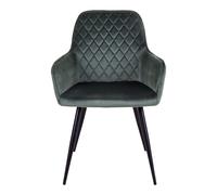 Chaise de salle à manger à accoudoirs en velours vert avec pieds noirs House Nordic