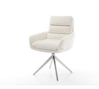 Chaise-de-salle-à-manger Abelia-Flex avec accoudoirs bouclé blanc pied croisé large acier inoxydable brossé