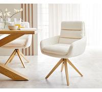 Chaise-de-salle-à-manger Abelia-Flex avec accoudoirs bouclé blanc pied en bois angulaire naturel