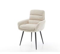 Chaise-de-salle-à-manger Abelia-Flex avec accoudoirs côtelé beige vintage 4 pieds coniques noir