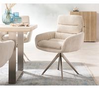 Chaise-de-salle-à-manger Abelia-Flex avec accoudoirs côtelé beige vintage pied croisé angulaire acier inoxydable brossé