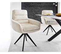 Chaise-de-salle-à-manger Abelia-Flex avec accoudoirs côtelé beige vintage pied croisé angulaire noir