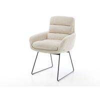 Chaise-de-salle-à-manger Abelia-Flex avec accoudoirs côtelé beige vintage pied trapèze noir