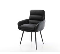 Chaise-de-salle-à-manger Abelia-Flex avec accoudoirs cuir de vache noir 4 pieds coniques noir