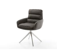 Chaise-de-salle-à-manger Abelia-Flex avec accoudoirs microvelours anthracite vintage pied croisé large acier inoxydable brossé