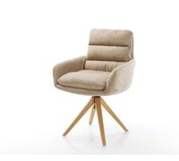 Chaise-de-salle-à-manger Abelia-Flex avec accoudoirs microvelours beige vintage pied en bois angulaire naturel