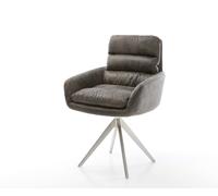 Chaise-de-salle-à-manger Abelia-Flex avec accoudoirs microvelours gris antique pied croisé angulaire acier inoxydable brossé