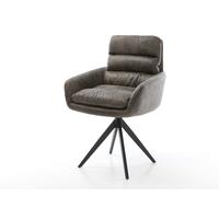 Chaise-de-salle-à-manger Abelia-Flex avec accoudoirs microvelours gris antique pied croisé angulaire noir