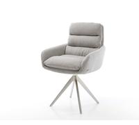Chaise-de-salle-à-manger Abelia-Flex avec accoudoirs rayures gris clair pied croisé angulaire acier inoxydable brossé