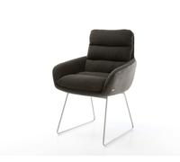 Chaise-de-salle-à-manger Abelia-Flex avec accoudoirs tissu mixte noir pied trapèze acier inoxydable brossé