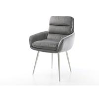 Chaise-de-salle-à-manger Abelia-Flex avec accoudoirs velours gris 4 pieds coniques acier inoxydable brossé