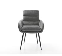 Chaise-de-salle-à-manger Abelia-Flex avec accoudoirs velours gris 4 pieds coniques noir