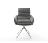 Chaise-de-salle-à-manger Abelia-Flex avec accoudoirs velours gris pied croisé large acier inoxydable brossé