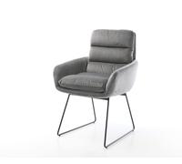 Chaise-de-salle-à-manger Abelia-Flex avec accoudoirs velours gris pied trapèze noir